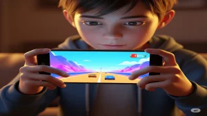 An Android smartphone displaying a popular mobile game and a red low-battery icon, illustrating Android mobile gaming battery optimization tips.